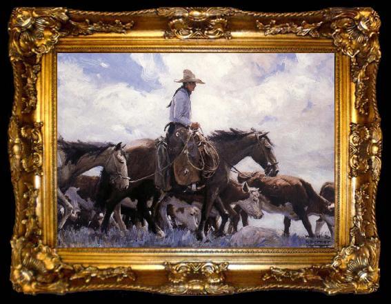 framed  W.H.D. Koerner The Stood There Watching Him Move Across the Range,Leading His Pack Horse, ta009-2
